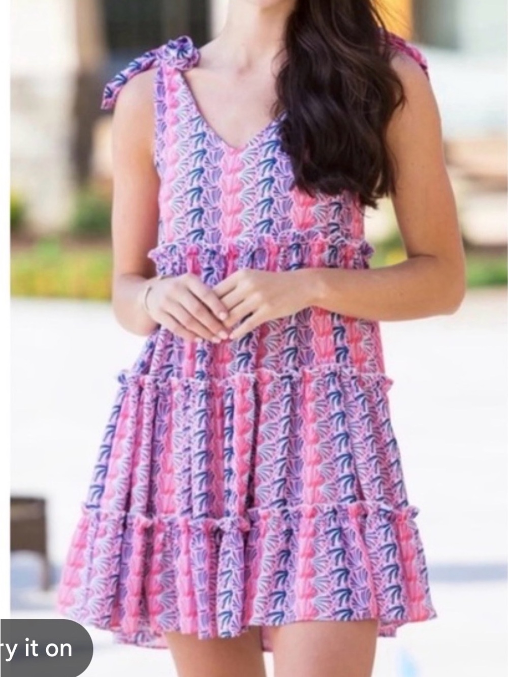 Simply Southern Pink and Navy Tiered Tie-Shoulder Sundress